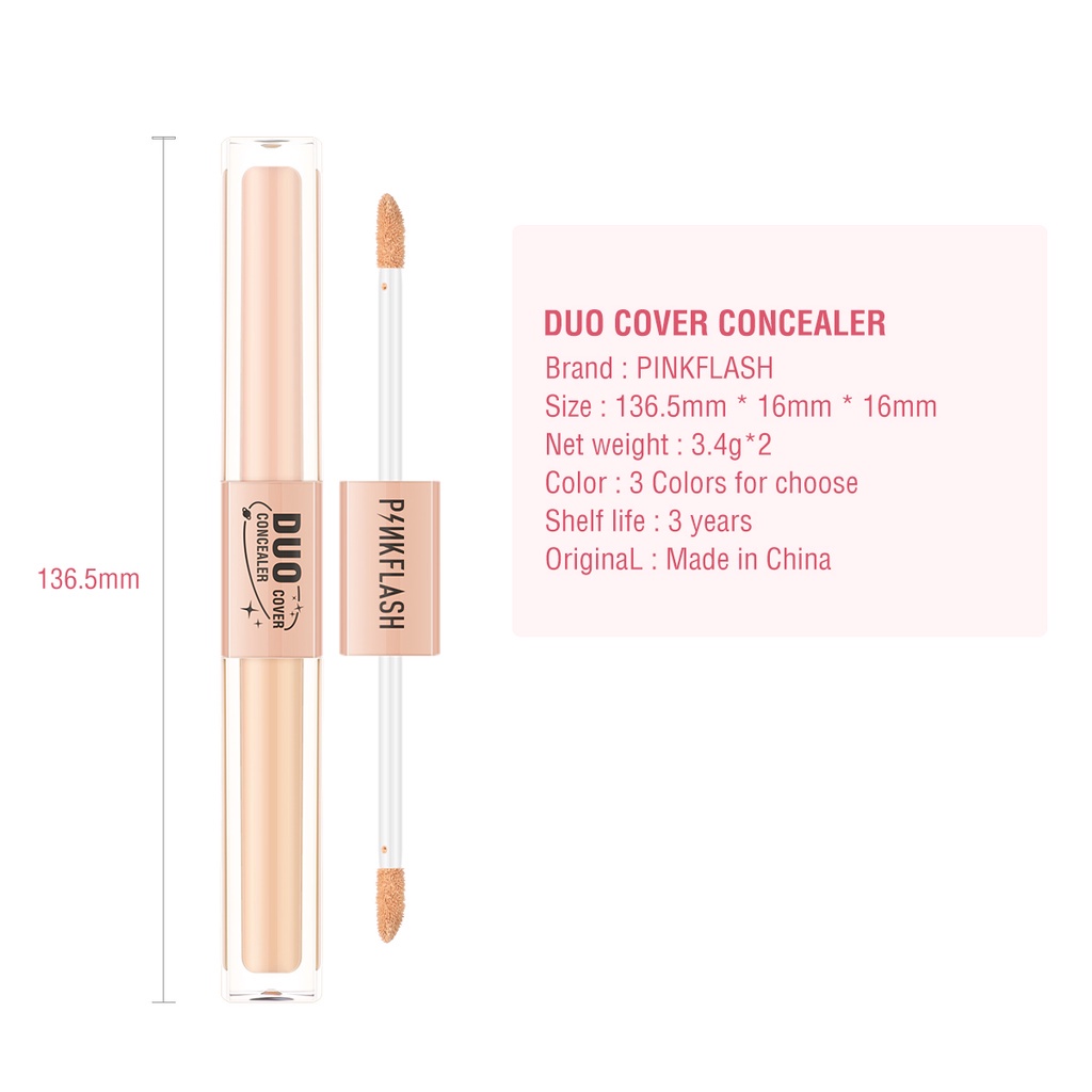 PINKFLASH #DoubleFix 2-in-1 Dual-Shade Concealer Waterproof Full Coverage Lightweight Concealer Liquid Foundation