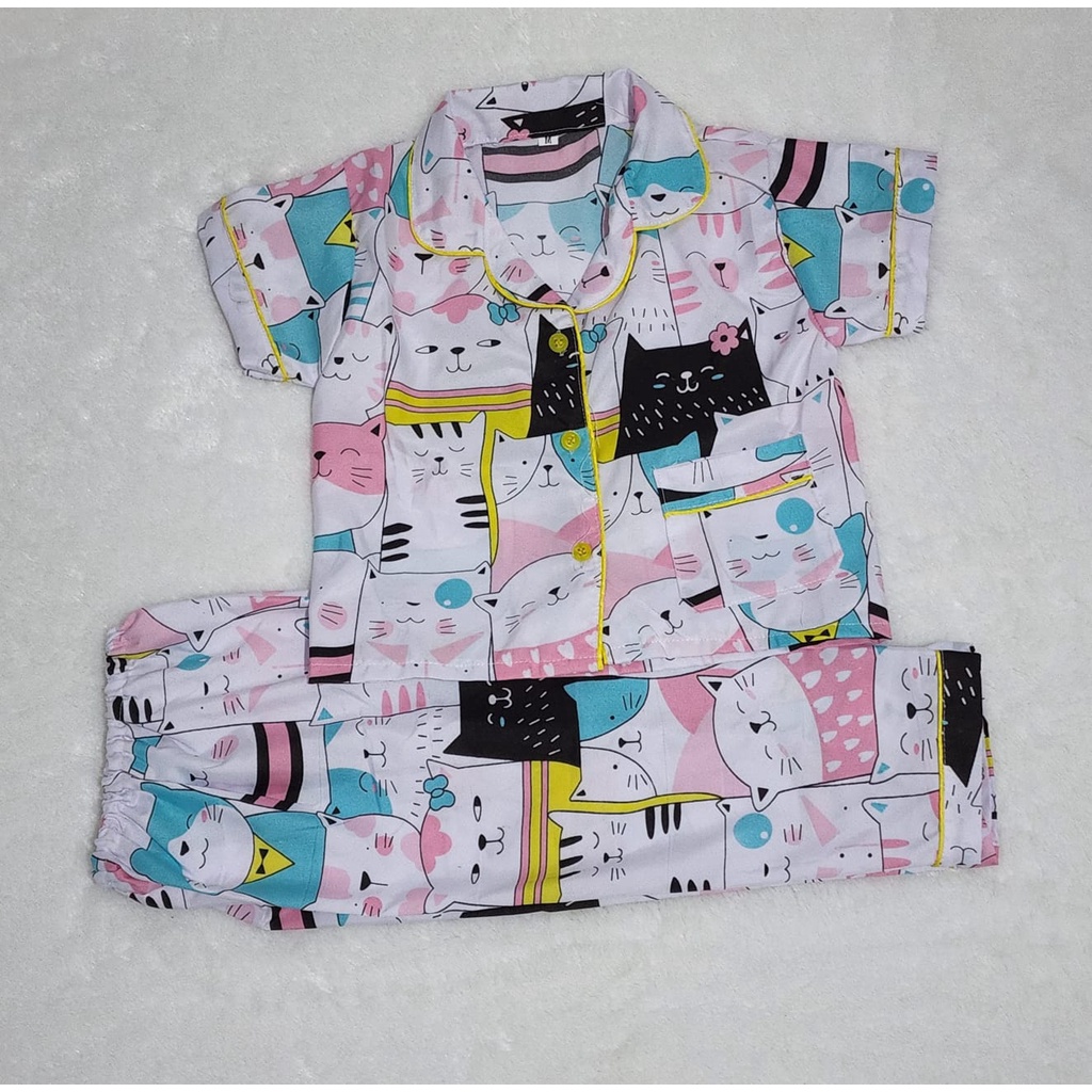 Piyama Baju Tidur Anak Usia 1-5 Tahun Gambar Party Cat Pajamas Kekinian Termurah