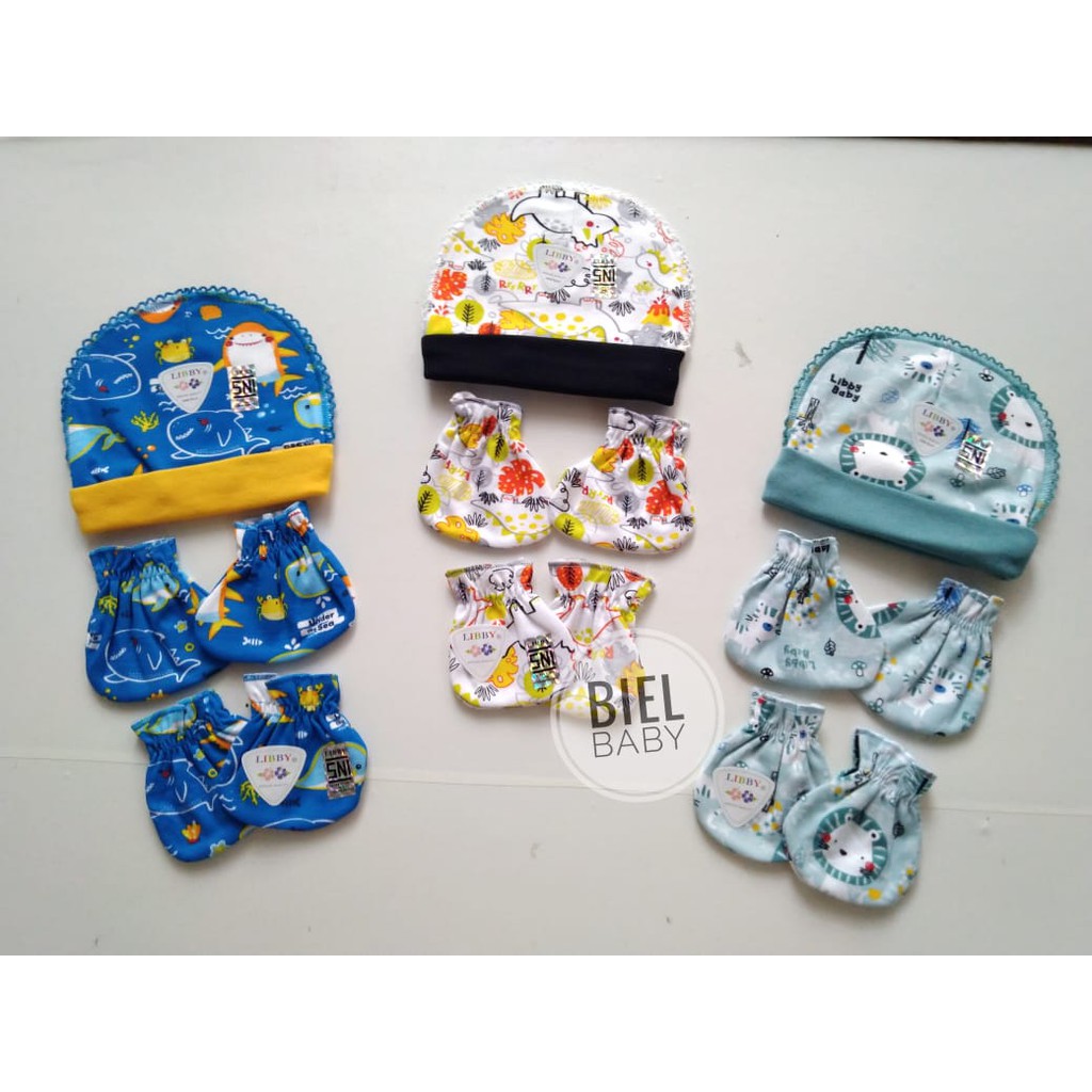 1 Set Topi dan Sarung Tangan Kaki Libby set topi velvet perlengkapan bayi murah