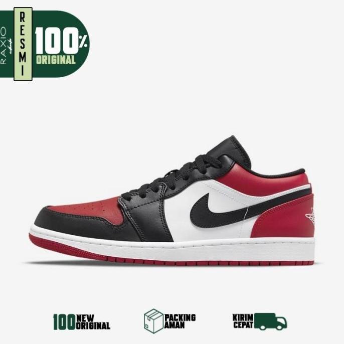 Sepatu Sneakers Basket Air Jordan Aj 1 Low Bred Toe Original Murah Rezekipratama29