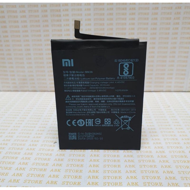 BATTERY BATRE BATRAI BATERAI XIAOMI MI6X / MIA2 BN36 ORIGINAL