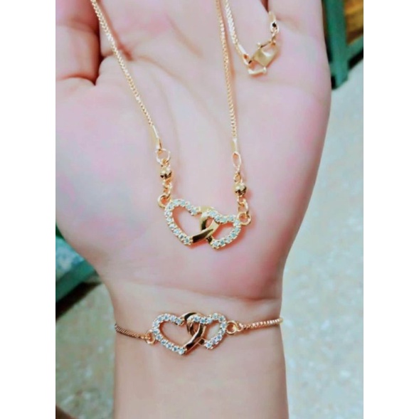 Kalung dan gelang tangan love dobel titanium anti karat