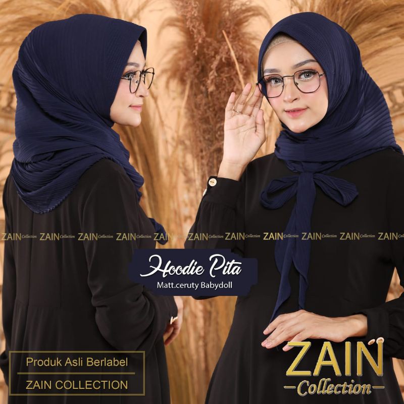 jilbab instan hoodie pita plisket ORI ZAIN-Navy.