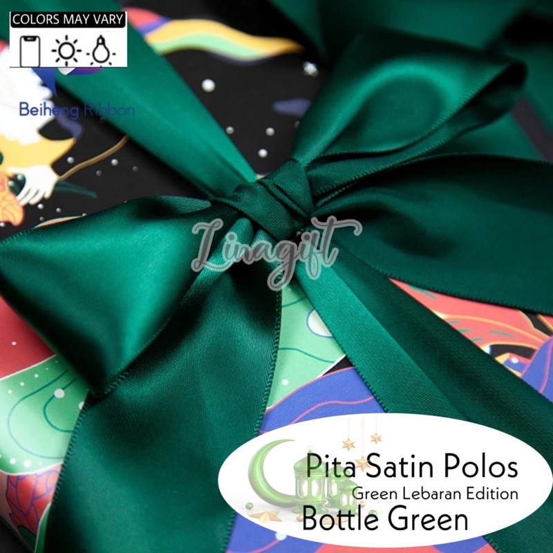 ( 3 Meter ) PITA LEBARAN - SATIN POLOS EDISI HIJAU - SATEEN 0.5 IN - PITA KADO 1 INCH 1.5 IN 2 IN - 1.2 CM 2.5 CM 4 CM 5 CM GREEN SELAMAT IDUL FITRI HAPPY EID MUBARAK IDUL ADHA