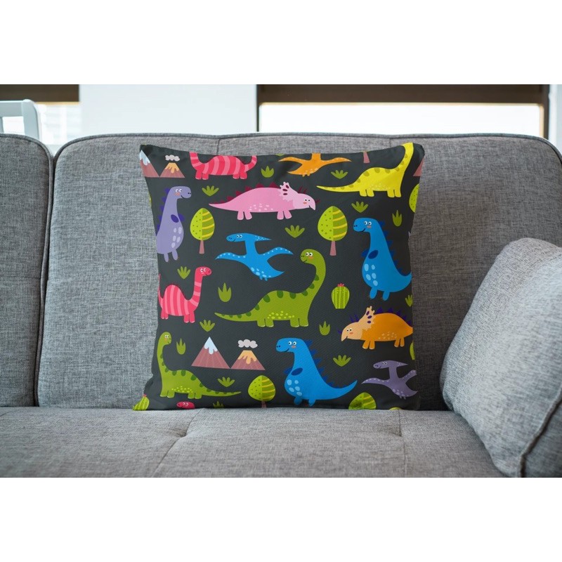 Bantal Sofa Print Motif Baby Dino Dinosaurus Trex Brontosaurus 40x40 cm - Pusat Kado Murah