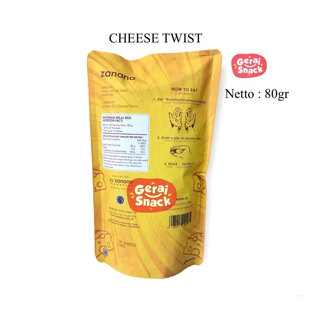 Keripik Pisang Zanana Chips Rasa Cheese Twist Varian Special 80g