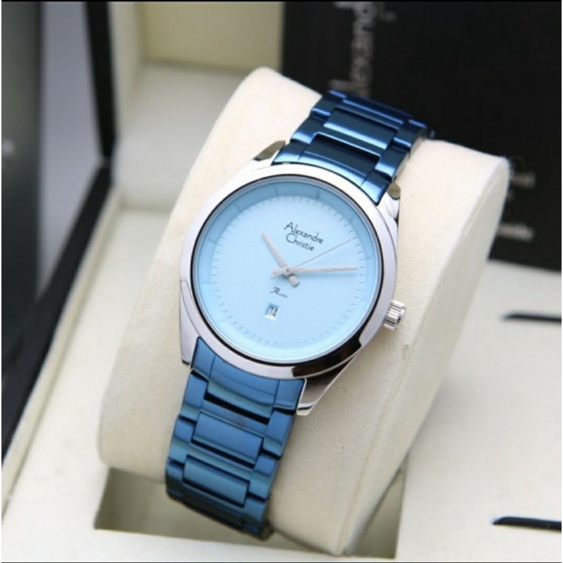 ORIGINAL GARANSI RESMI JAM TANGAN WANITA ALEXANDRE CHRISTIE SILVER BLUE RANTAI STAINLESS STEEL CEWEK