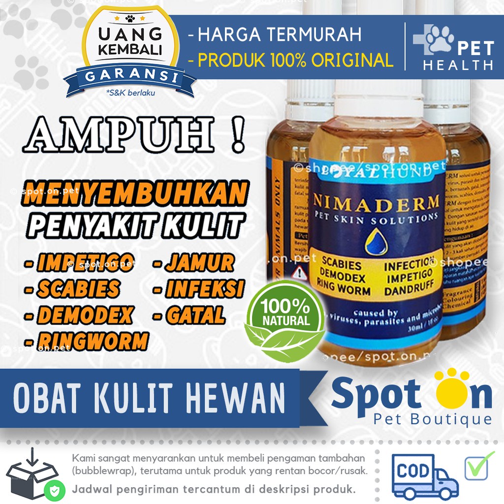 Obat Kulit Anjing &amp; Kucing Jamur, Gatal - Gatal, Luka | Nimaderm Herbal Premium | Scabies Infeksi