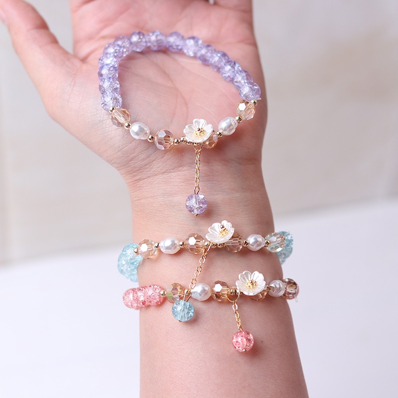 Gelang Kristal Warna Pink Gaya Korea Untuk Wanita