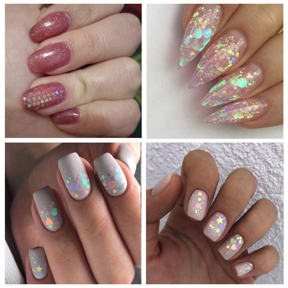 Mxbeauty Hexagon Nail Sequin Laser Mermaid Hologram Cinta Hati Glitter Bulan Manicure Geometris Tubuh Seni Payet