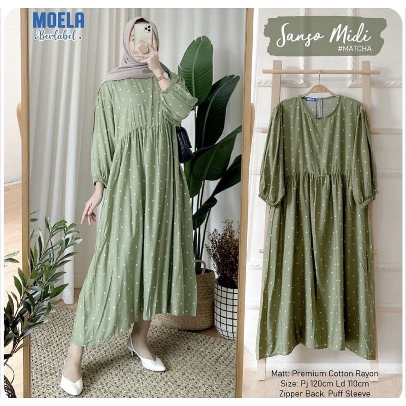 Luciu Midi Dress Mola Katun Rayon Premium Tangan Balon Jumbo LD 110 [COD]