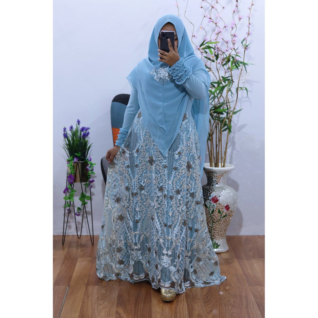 GAMIS BRUKAT DEWINA TILE BROKAT KELILING inner jersey adem baju wanita kondangan dress pesta hajatan