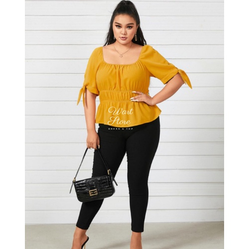 Baju Sabrina Atasan Wanita Korean Crop Top Blouse Kerut/Serut Lengan Panjang Jumbo MARIAAN Sabrina