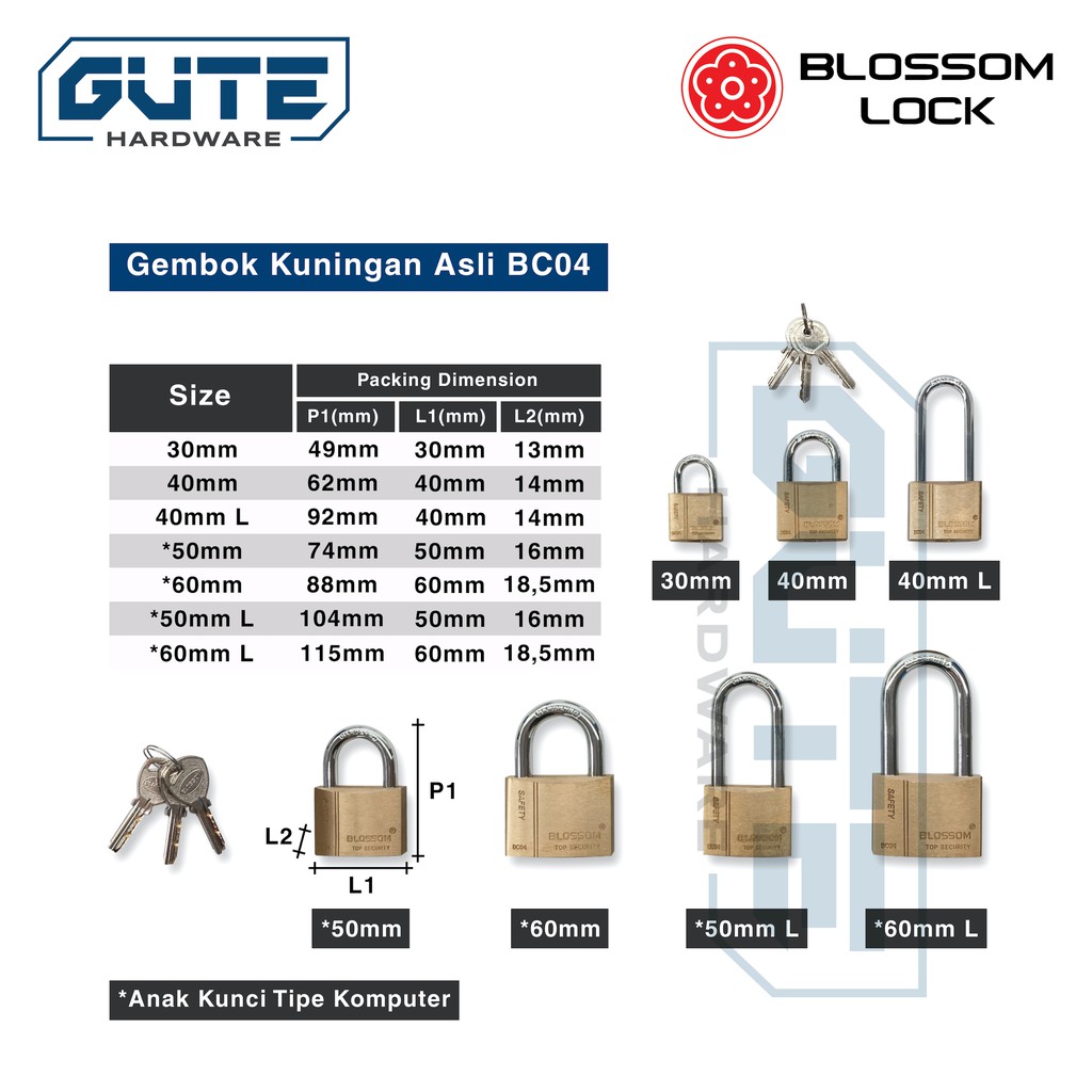 Gembok Kuningan Anti Karat “Blossom” Tipe BC 04 Best Seller Untuk Pintu Pagar / Kantor / Toko / Guda