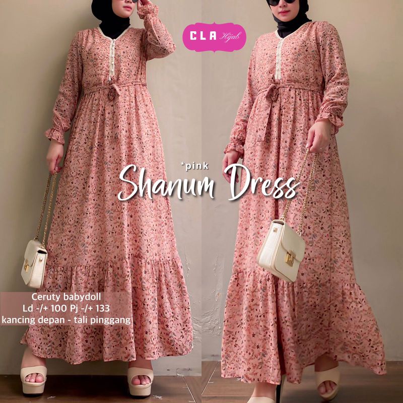 Shanum Dress By Cla Hijab Dress Ceruty Babydoll Gamis Motif Bunga Gamis Ceruty Babydoll LD 100