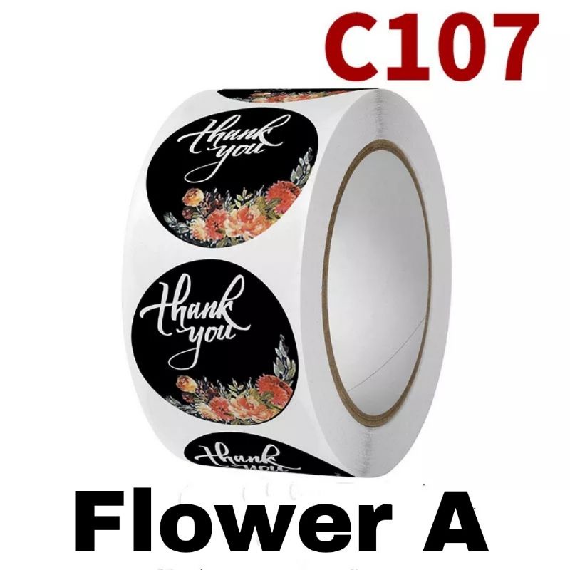 1 Roll (500pcs) Stiker Bunga Label 2.5cm stiker Thank you Motif Flower untuk cookies packaging OL shop