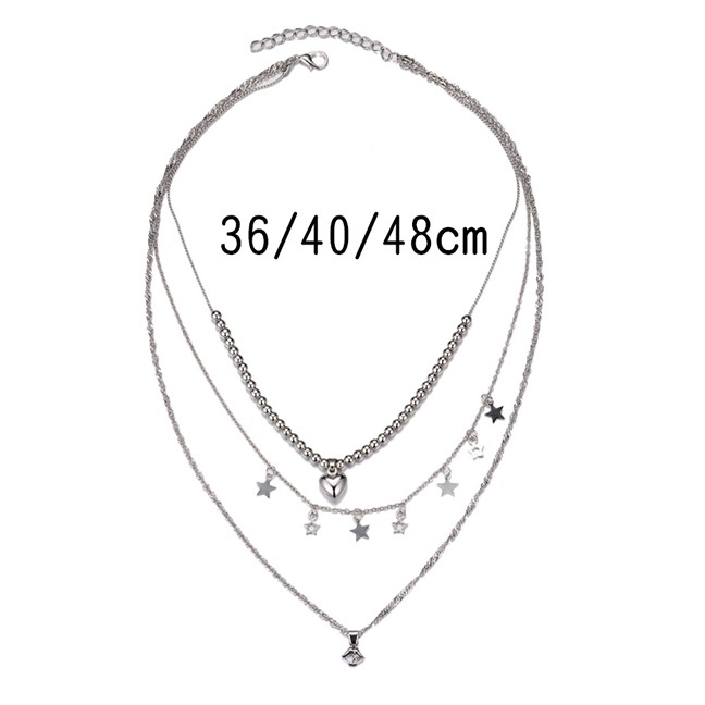 LRC Kalung Fashion Silver Color Alloy Multilayer Love Necklace