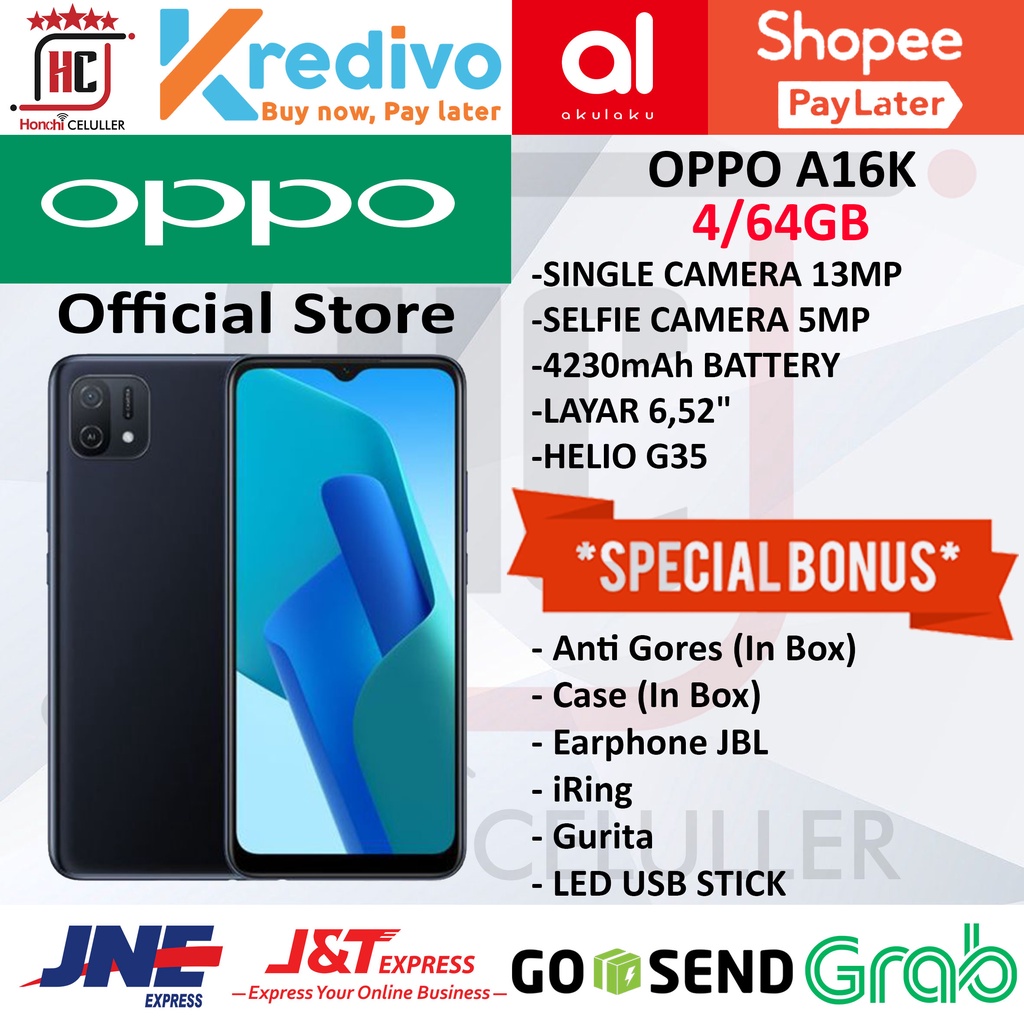 OPPO A16K 4/64 GB GARANSI RESMI OPPO INDONESIA FULL BONUS