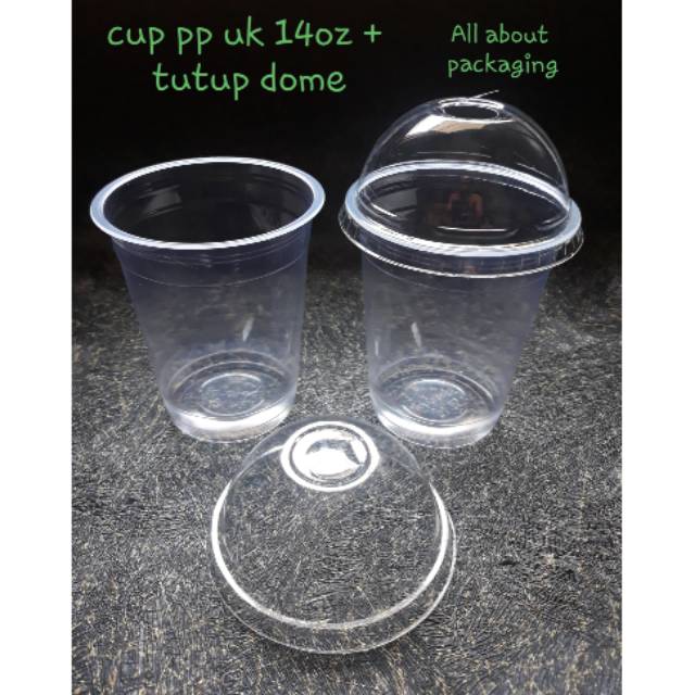 Cup plastik pp 14oz + tutup Dome / gelas plasti 14oz polycup