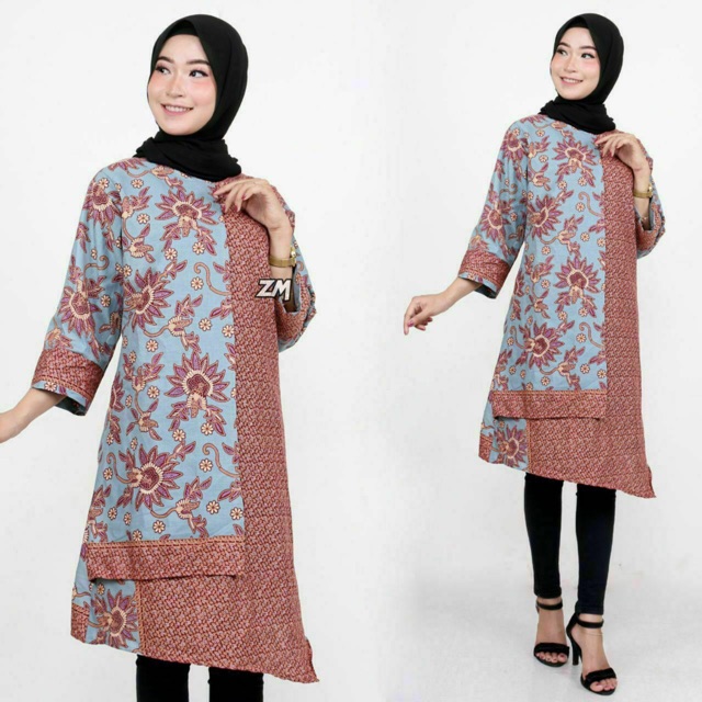 Model Baju  Batik Tunik  Kombinasi Terbaru 30 Model Baju  Batik Kantor Wanita Kombinasi Elegan 