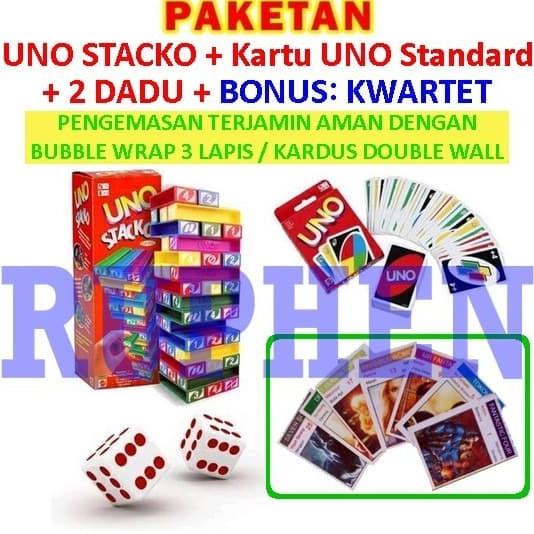 Paket UNO Stacko + Kartu / Card + Dadu / Dice Mainan Balok Seru