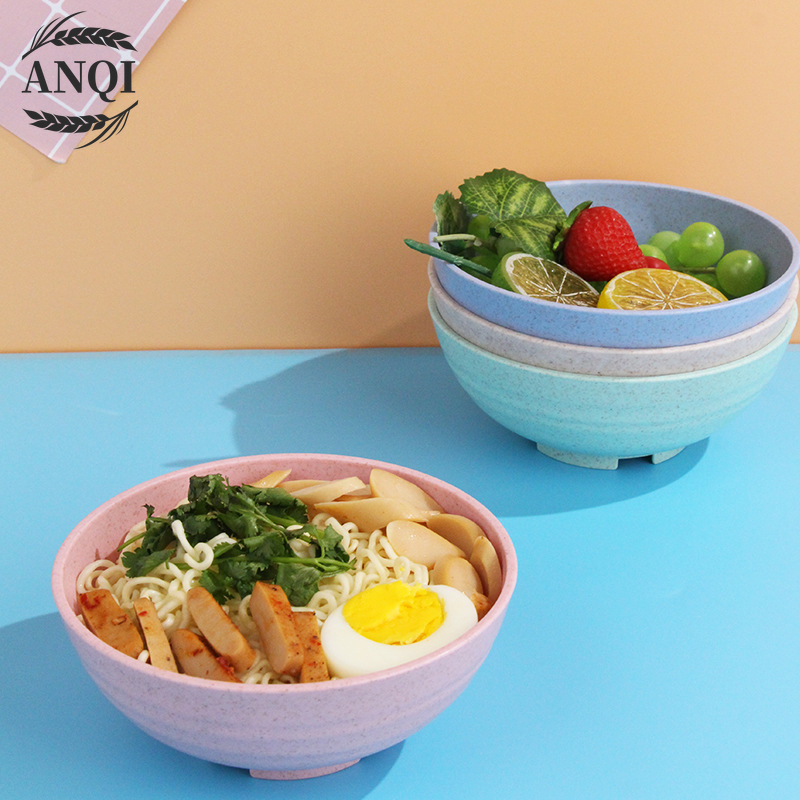 ANQI 4Pcs Mangkok Bowl Mangkuk Plastik Microwave Warna Warni Set Mangkuk Gandum Quality Wheat Bowl