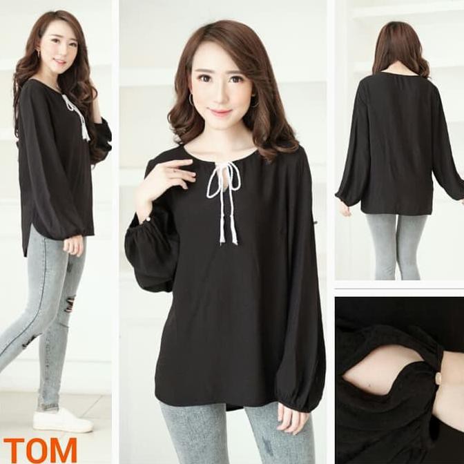promo baju atasan wanita - blus branded warna hitam - bom fash - hitam, s terbaru
