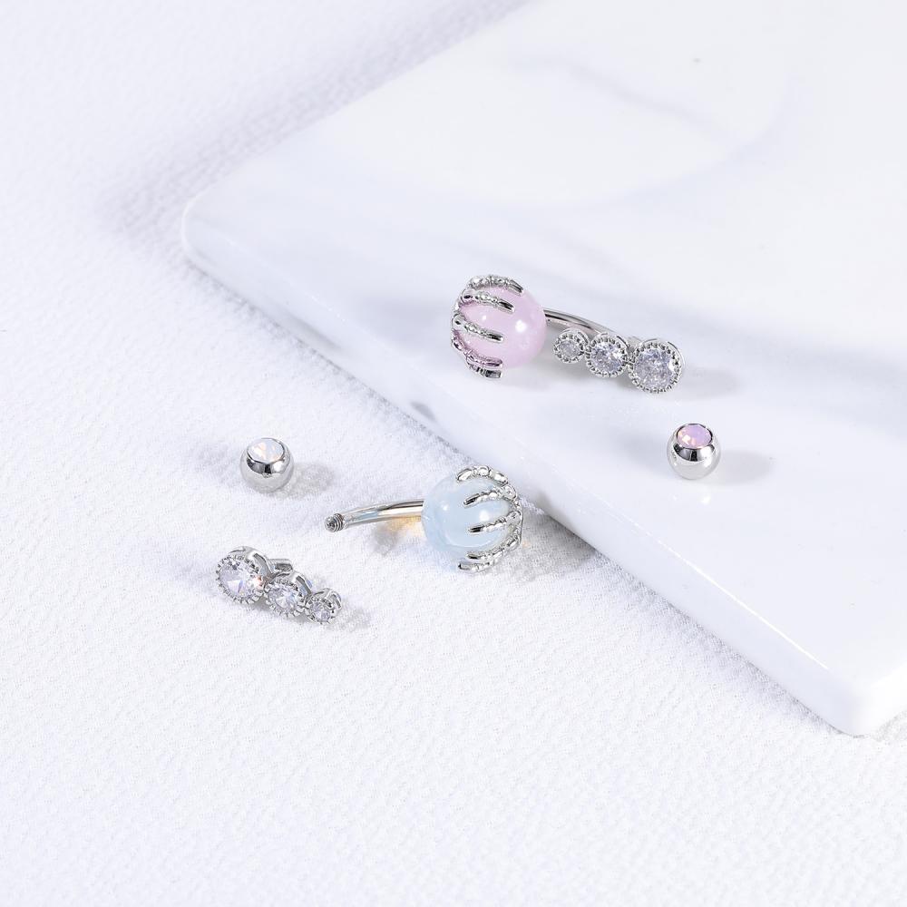 1pc Anting Tindik Pusar Bentuk Hati Bahan Stainless Steel Hias Kristal Opal Untuk Wanita