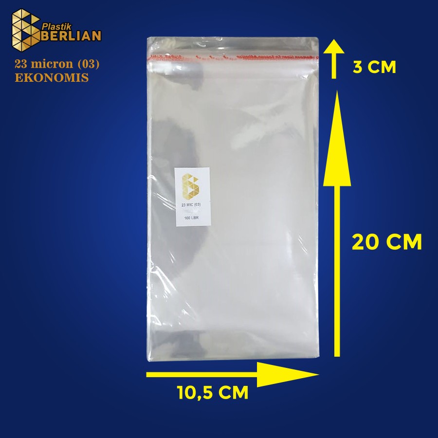 

10,5 x 20 cm Plastik OPP EKONOMIS 23micron (100 lbr) (lem/seal)