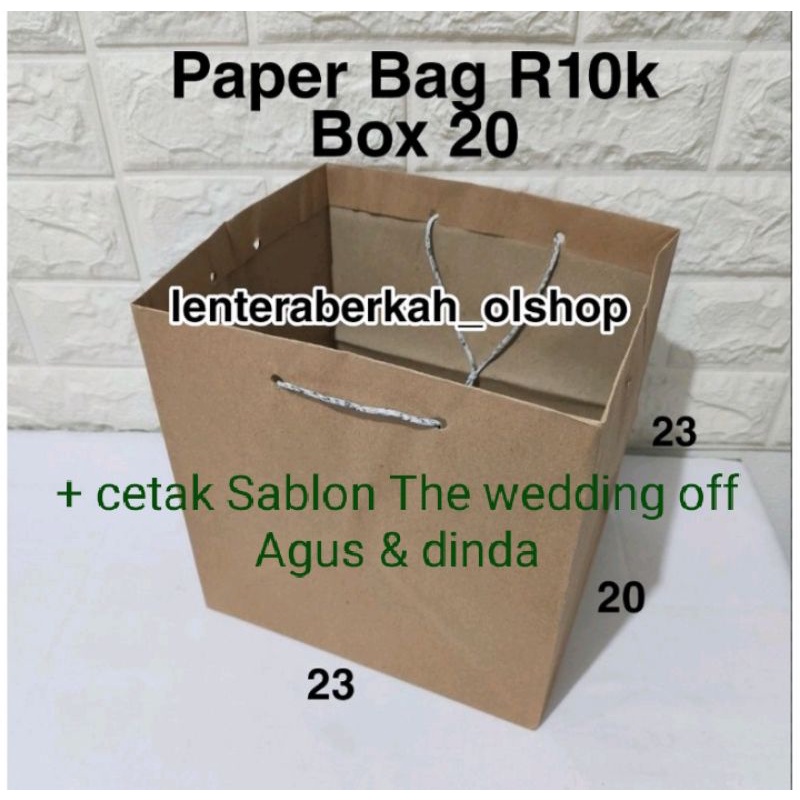 

paperbag R10k box 20x20 + cetak sablon (23x22x25)