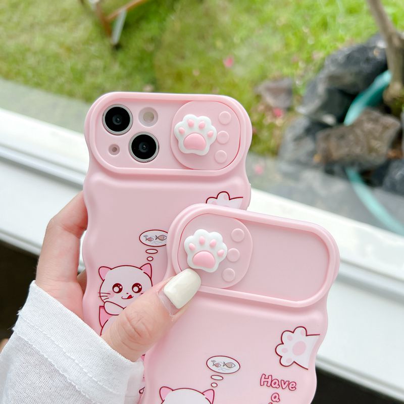 Soft Case Pelindung Kamera Motif Kucing Pink Untuk IPhone 11 12 13 14 Pro Max