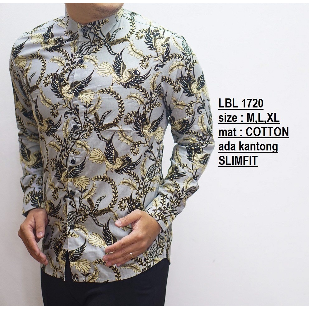 LBL1720 Baju Batik Pria Lengan Panjang Slimfit Hem Kemeja Katun Distro Cream