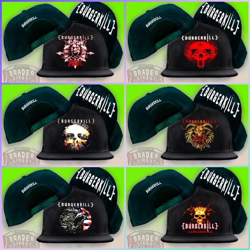 snapback burgerkill,topi snapback burgerkill,topi band metal,topi fuul sablon