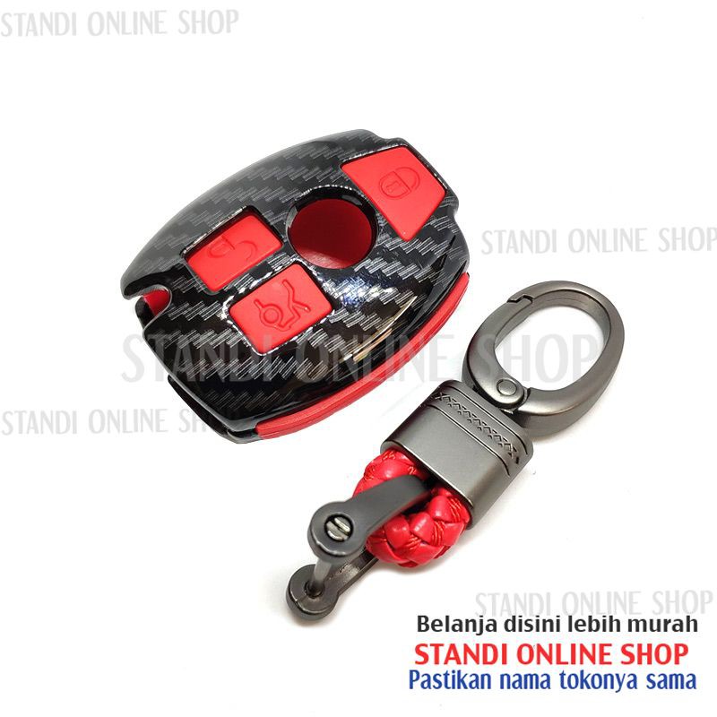 Cover Smartkey Sarung Kunci Mercedes Benz Mercy C E S B Carbon Merah