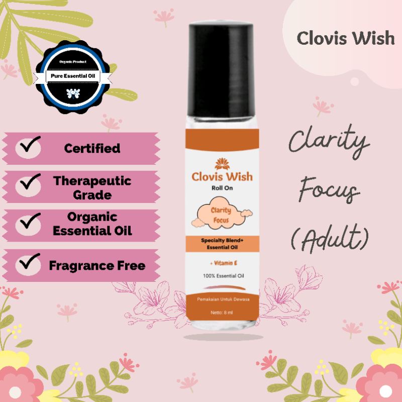 Clovis Wish Clarity Focus Meningkatkan Fokus Daya Ingat altrn cessa Roll On Minyak Oles Essential Oi