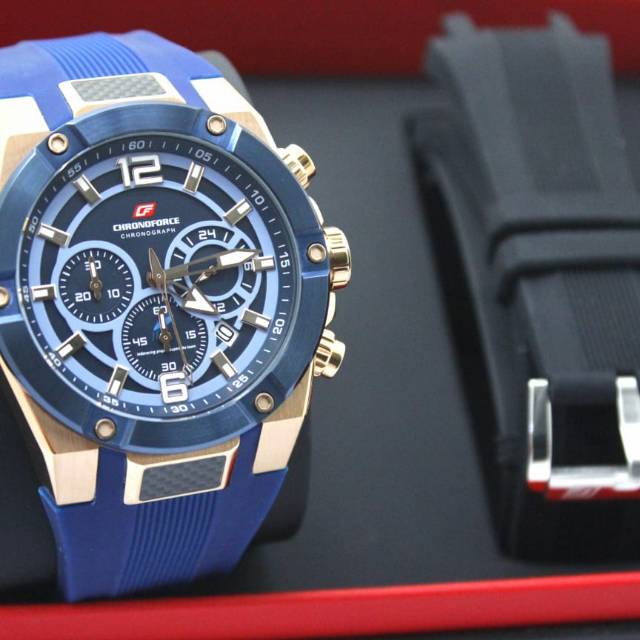 JAM TANGAN CHRONOFORCE CF5213G BR FREE TALI RUBBER ORIGINAL