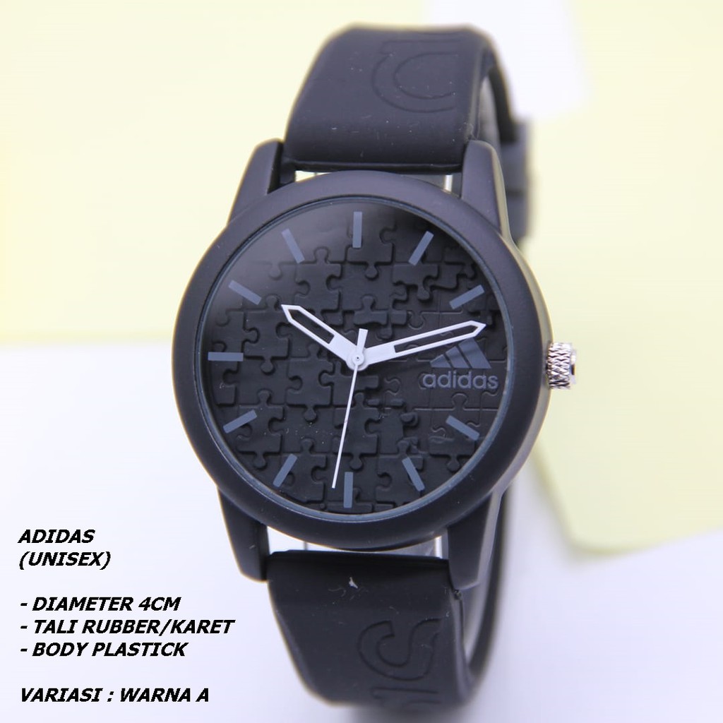 JAM TANGAN UNISEX TALI RUBBER BODY BULAT POLOS KNOP GERIGI