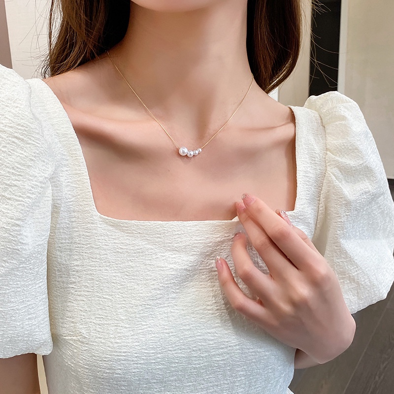 Kalung Rantai clavicle simple Mewah Hias Mutiara Untuk Wanita 2022