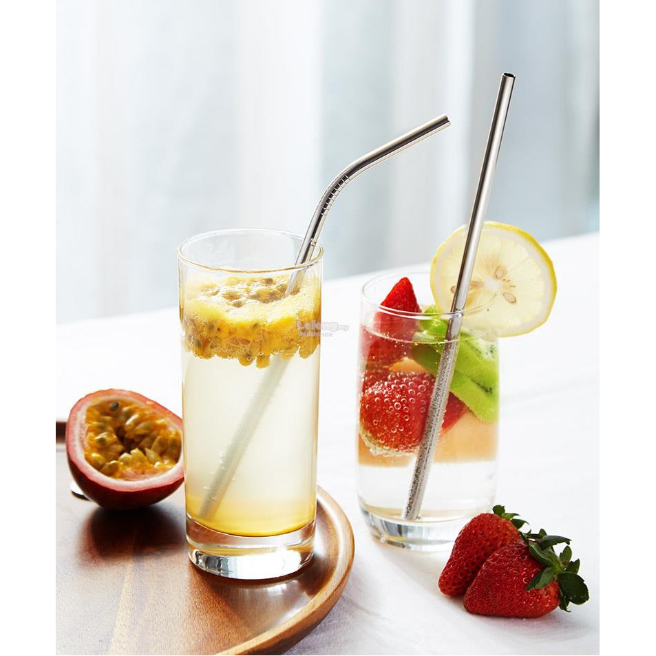 A90 Sedotan Stainless 3 In 1 Reusable Stainless Straw Set Steel + Pembersih