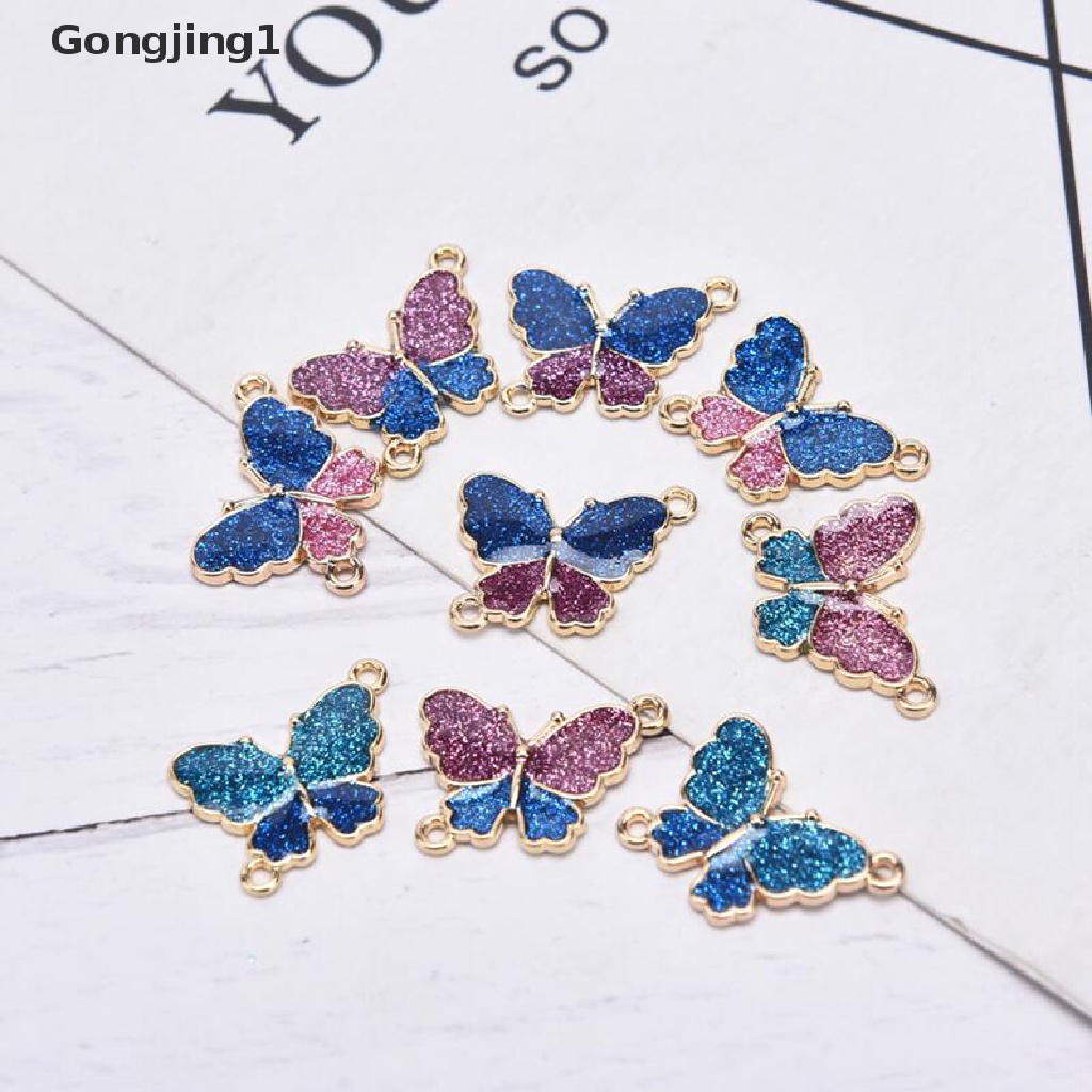 Gongjing1 10Pcs / Kantong Liontin Butterfly Enamel Berkilau Untuk Membuat Perhiasan DIY Charms