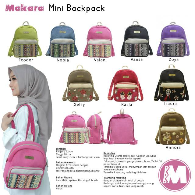 Mini Backpack Makara/Tas Ransel Kecil Multifungsi/Tas Punggung mini Makara /Tas Selempang Wanita