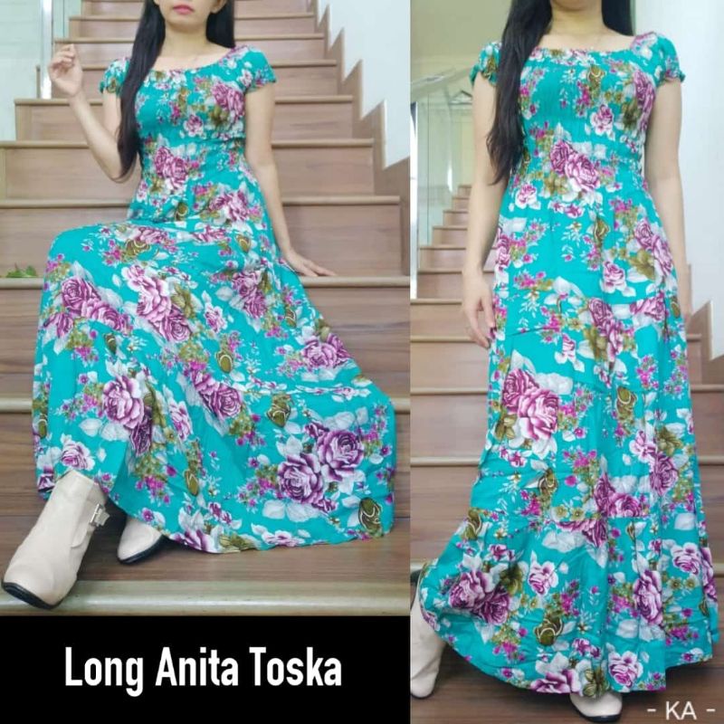 Daster Panjang Serut Dada Rayon Adem Longdress Cantik Bunga Sakura Natasha-Anita toska