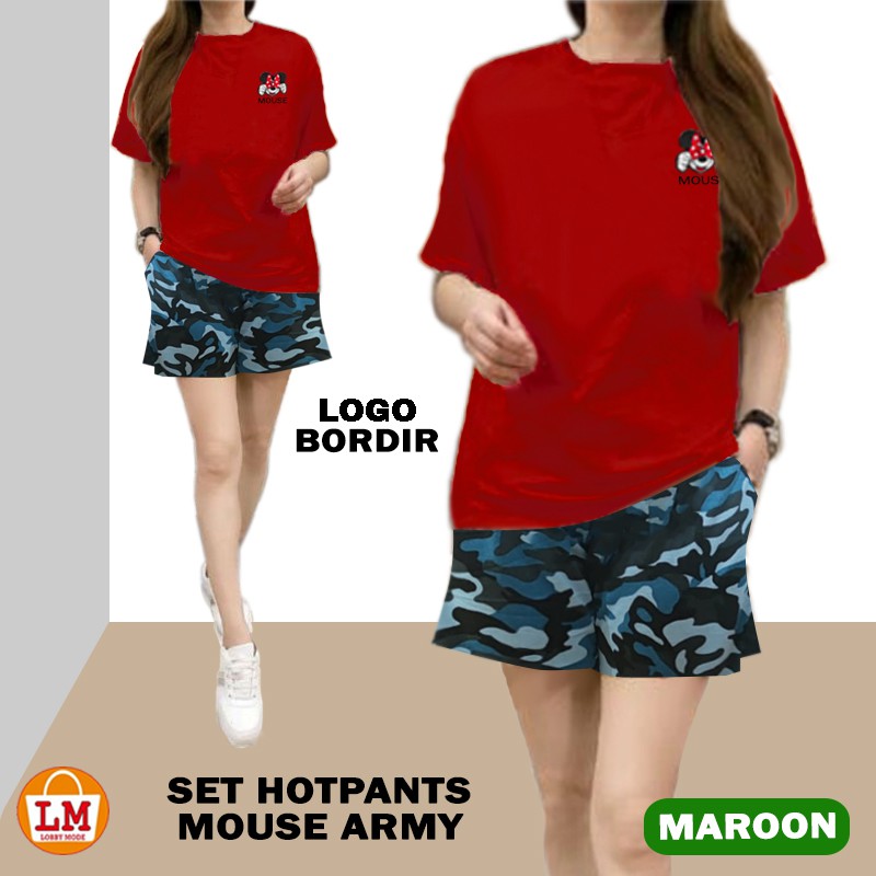 Setelan HOT PANTS MOUSE ARMY Kaos Celana Santai Hotpants LMS 24749