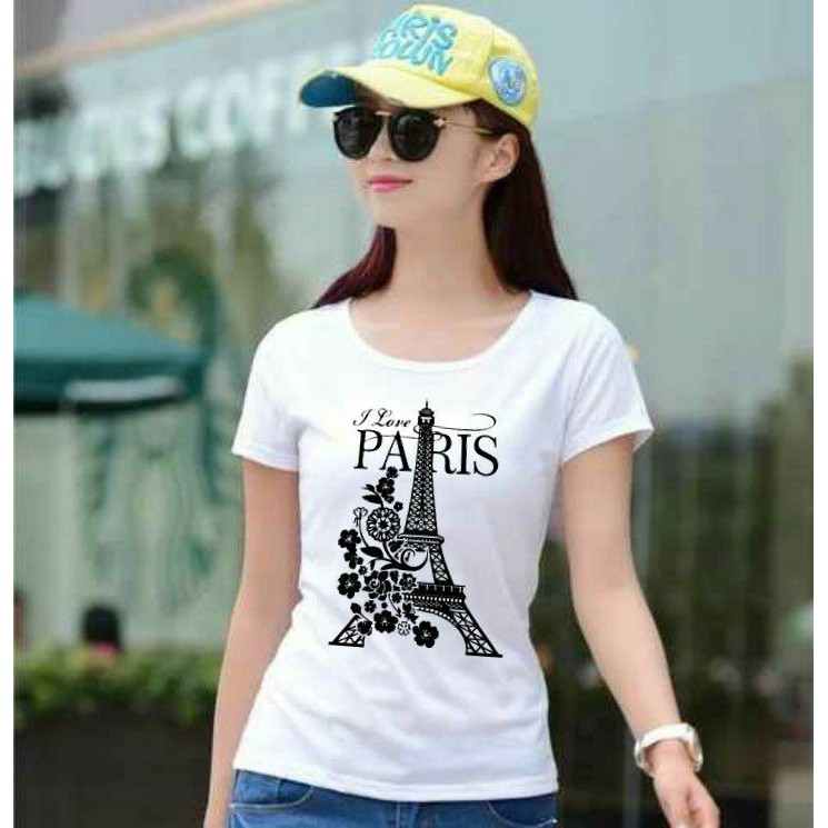 Jeslyn.Fashion Baju Kaos wanita Lengan Pendek Kekinian Abg dan Dewasa Adem dan Tebal,Pakaian wanita Atasan TShirt wanita Baju Kaos Cewek Dewasa,Remaja,Abg Tangan Pendek Terbaru Kekinian Murah Paris-Putih