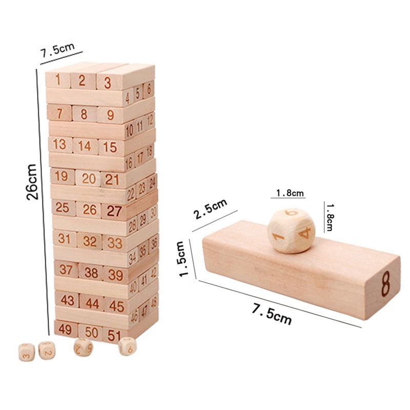 Permainan Jenga Uno Stako Kayu 51 Balok - A138 - Brown - OMTHIVBR