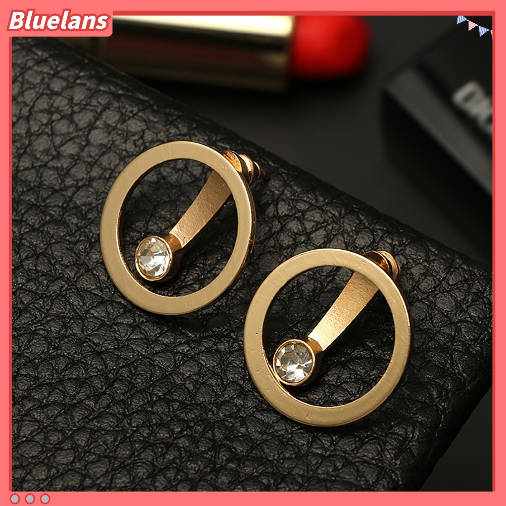 Bluelans Anting Tusuk Dua Sisi Bentuk Lingkaran Hollow Aksen Berlian Imitasi Untuk Wanita
