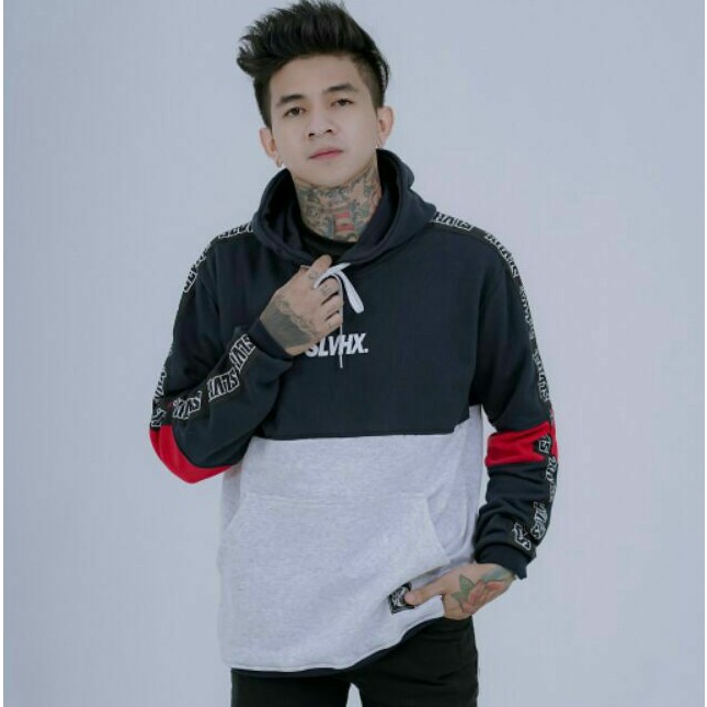 SALVIOHEXIA Sweater Hoodie 3D Jaket Pria Navy Putih