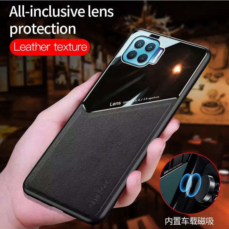 Ori Hard Case Oppo Reno 4F Reno4 F - Magnetic Leather Acrylic Cover Casing Sarung Hp Kulit Premium O