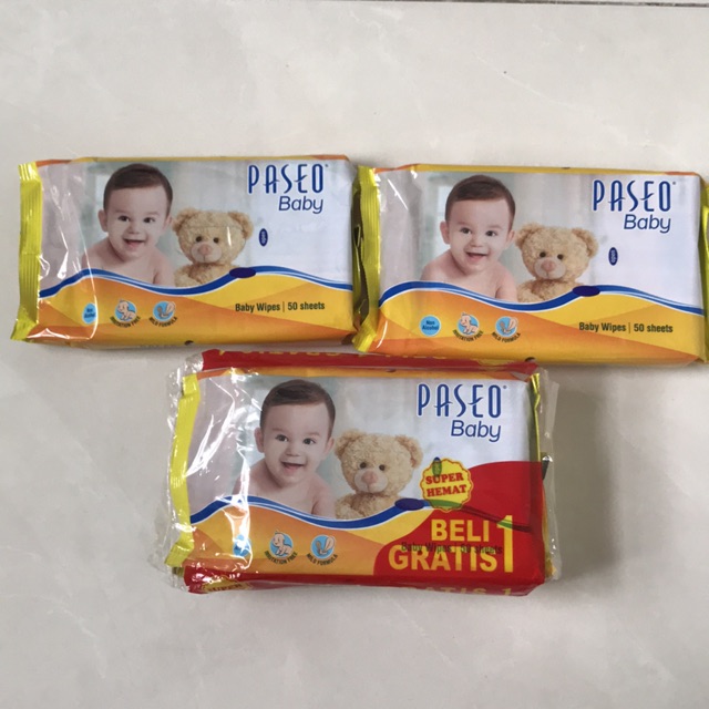 Tissue tisu basah paseo baby wipes 50 sheets buy 1 get 1 free-1