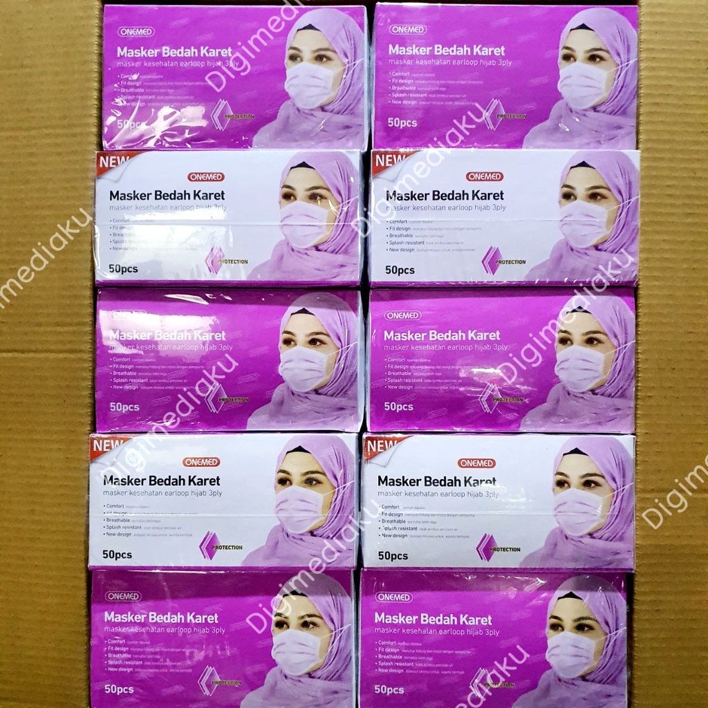 Masker Hijab Ungu 3Ply | Masker Jilbab Ungu | Masker Medis Onemed